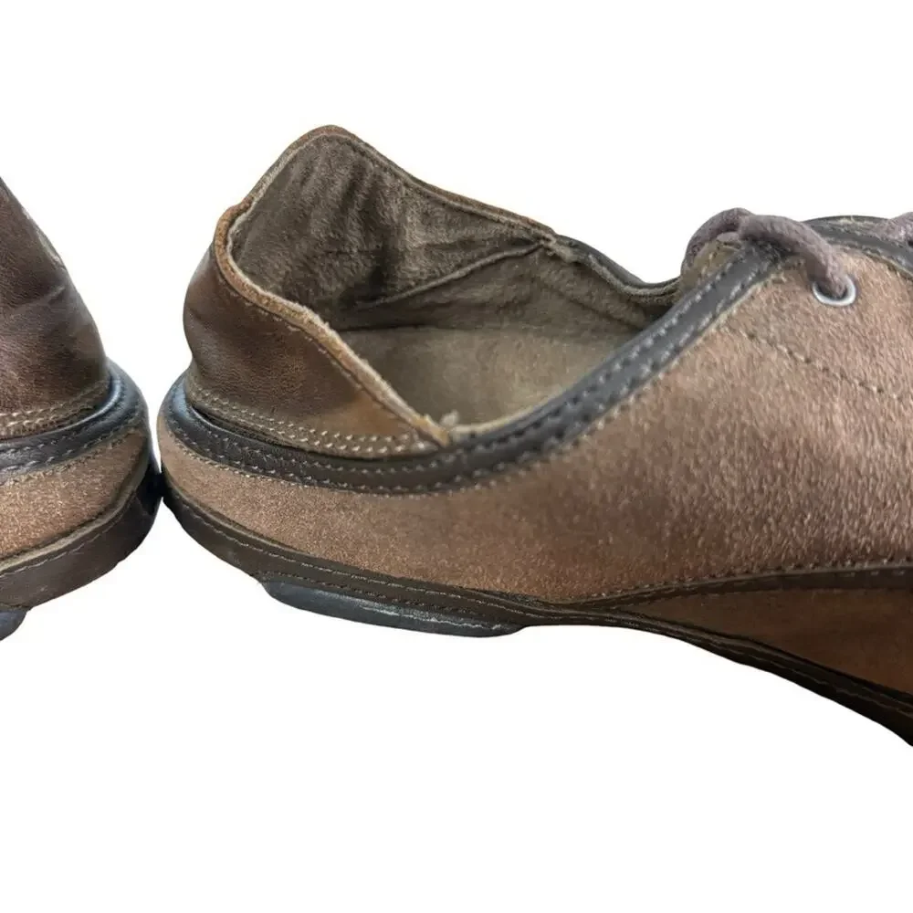 Olukai Kupa'a Kupaa Brown Suede Leather Nubuck Lace Up Drop Heel Shoes sz 11.5